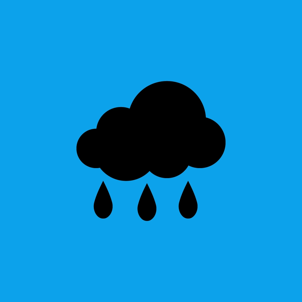 A black cloud with rain drops on a blue background, resembling the need for windshield repair during stormy weather.