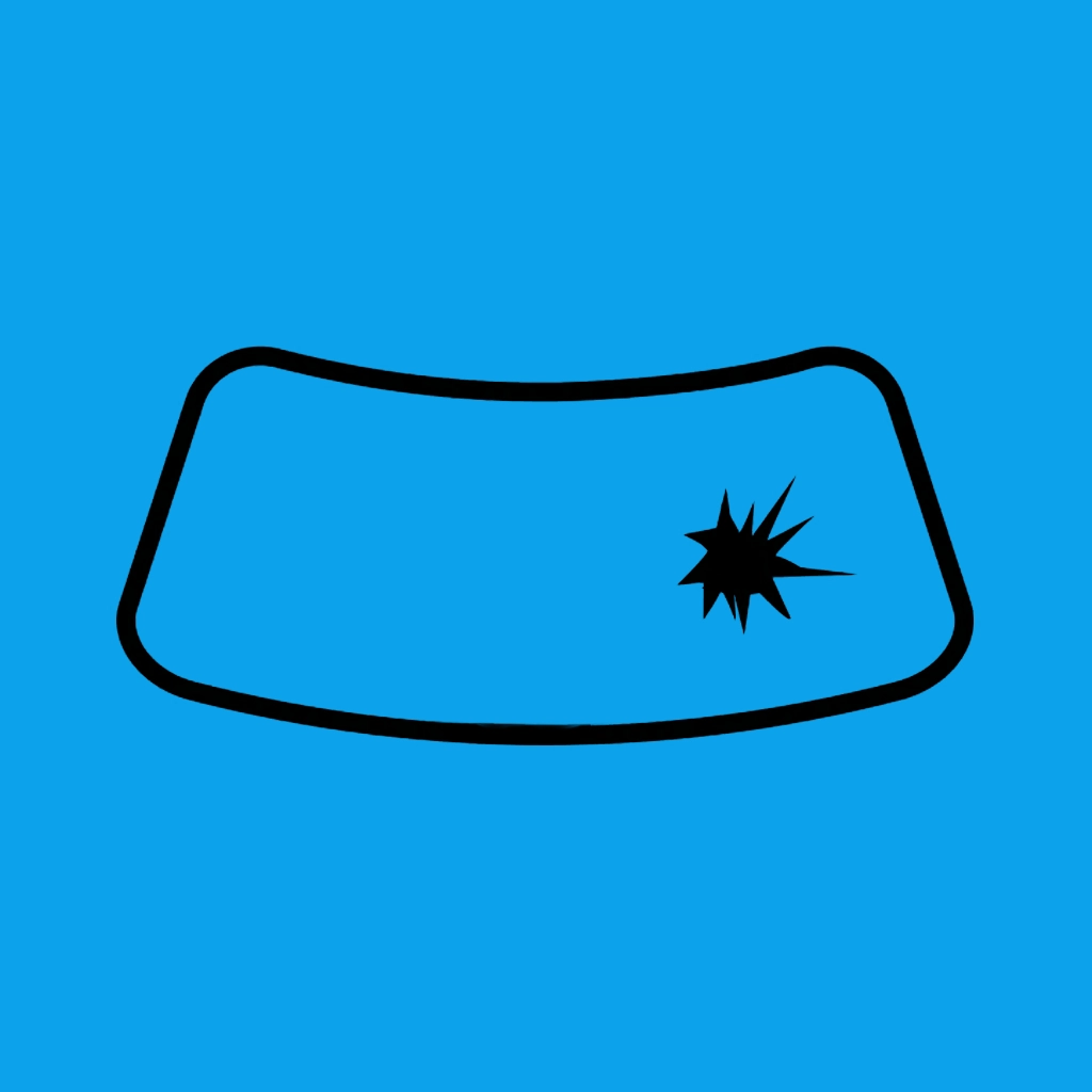 An icon of a broken glass on a blue background representing Abbotsford windshield repair.